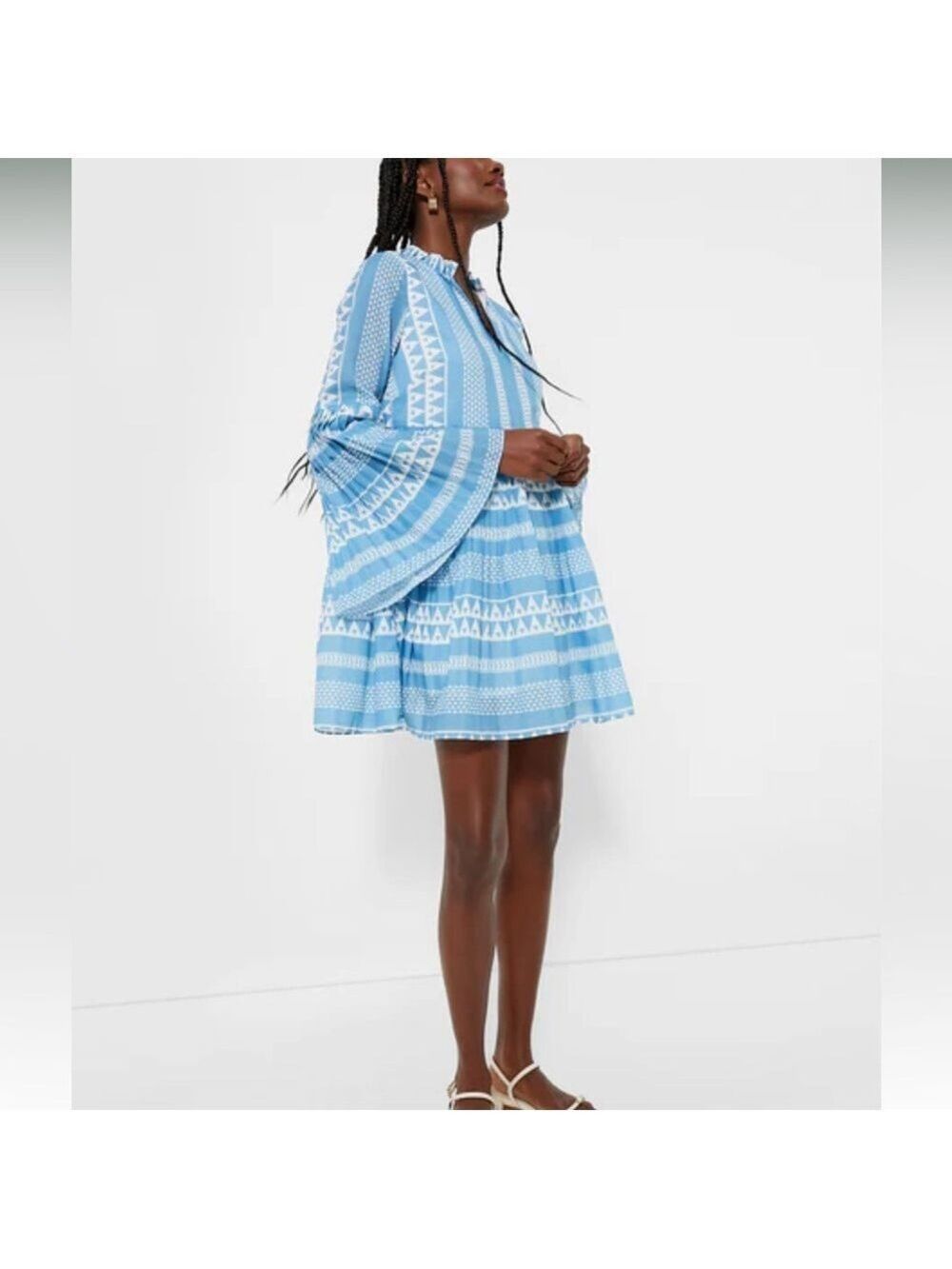 Tuckernut Hyacinth House Blue & White Bell Sleeved Blaine Mini Dress Small NWT